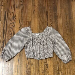 Madewell Gingham Puff Sleeve Crop Top